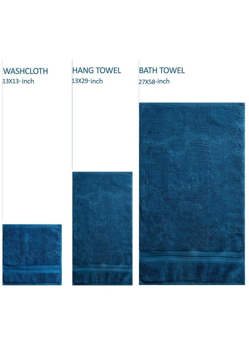 joyzzz Luxury Bath Towels Set 3 Pack, Towel Set 100% Cotton (1 Large Bath Towel, 1 Hand Towel, 1 Washcloth) Ultra Soft and Highly Absorbent, for Bathroom, Hotel, Spa, Beach and Gym-Blue - Image 4